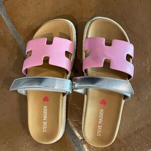 Steve Madden Pink and Silver Girls Sandals size 2